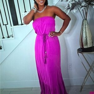 Elegant Strapless Purple Maxi Dress